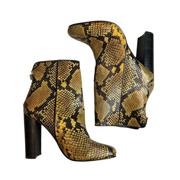 Aqua Soren Yellow Snake Print Block Boot Heels - Picture 10 of 10